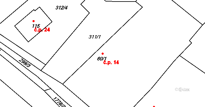 Dlouhá Lhota 14, Maršovice na parcele st. 60/1 v KÚ Zahrádka u Benešova, Katastrální mapa