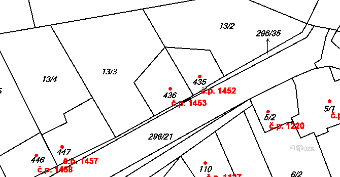 Švermov 1453, Kladno na parcele st. 436 v KÚ Hnidousy, Katastrální mapa