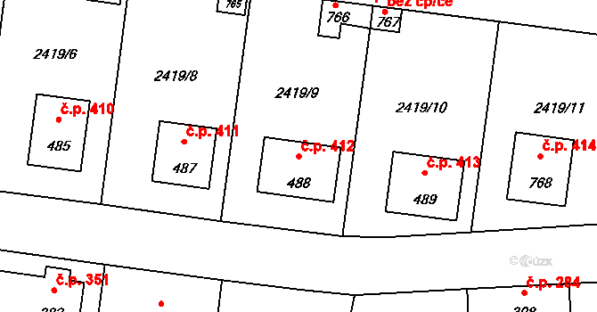 Studená 412 na parcele st. 488 v KÚ Studená, Katastrální mapa