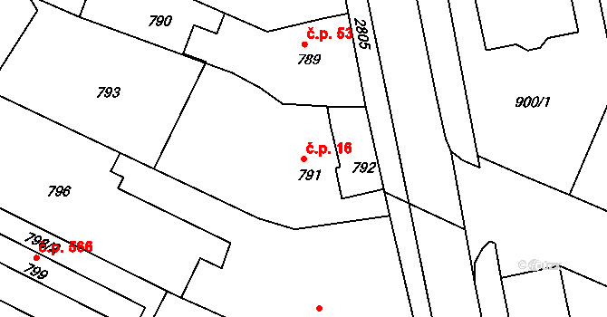 Dačice V 16, Dačice na parcele st. 791 v KÚ Dačice, Katastrální mapa