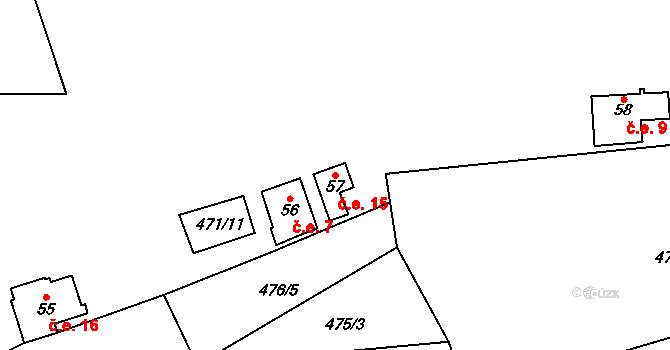 Trněný Újezd 15, Mořina na parcele st. 57 v KÚ Trněný Újezd, Katastrální mapa