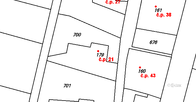 Doubrava 21, Žďár na parcele st. 179 v KÚ Žďár u Mnichova Hradiště, Katastrální mapa