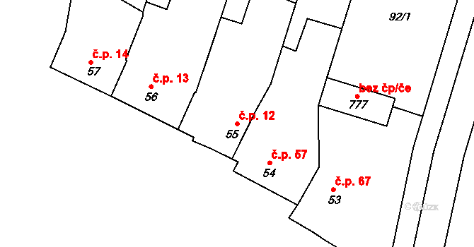 Míškovice 12 na parcele st. 55 v KÚ Míškovice, Katastrální mapa