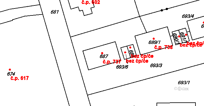 Hořovice 737 na parcele st. 687 v KÚ Hořovice, Katastrální mapa