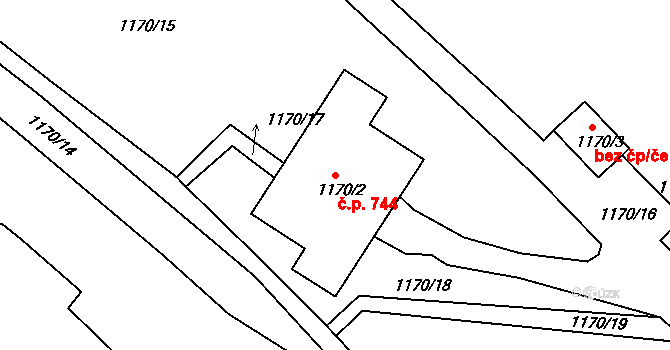 Bukov 744, Ústí nad Labem na parcele st. 1170/2 v KÚ Bukov, Katastrální mapa
