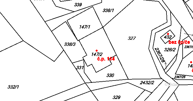 Hnátnice 114 na parcele st. 147/2 v KÚ Hnátnice, Katastrální mapa
