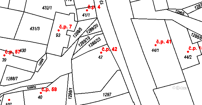 Střelské Hoštice 42 na parcele st. 42 v KÚ Střelské Hoštice, Katastrální mapa