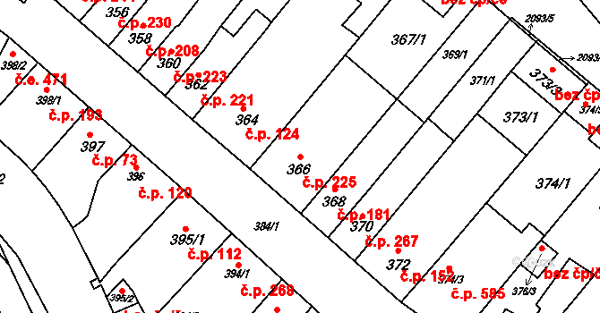 Kohoutovice 225, Brno na parcele st. 366 v KÚ Kohoutovice, Katastrální mapa