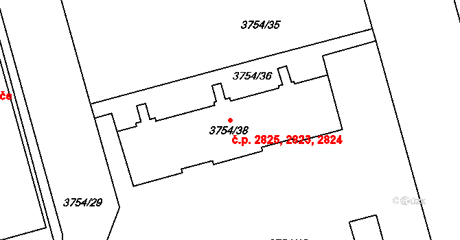 Královo Pole 2823,2824,2825, Brno na parcele st. 3754/38 v KÚ Královo Pole, Katastrální mapa