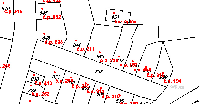 Postoloprty 238 na parcele st. 843 v KÚ Postoloprty, Katastrální mapa