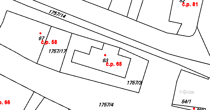 Neplachov 65 na parcele st. 63 v KÚ Neplachov, Katastrální mapa