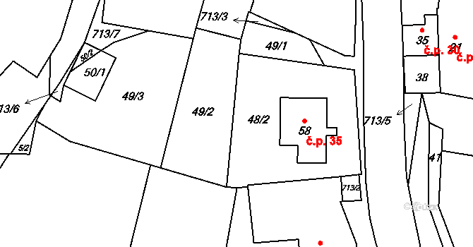 Lipice 35, Pelhřimov na parcele st. 58 v KÚ Lipice, Katastrální mapa