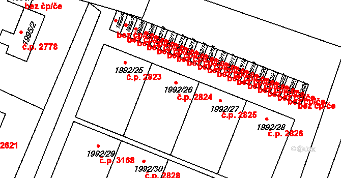 Teplice 2824 na parcele st. 1992/26 v KÚ Teplice, Katastrální mapa