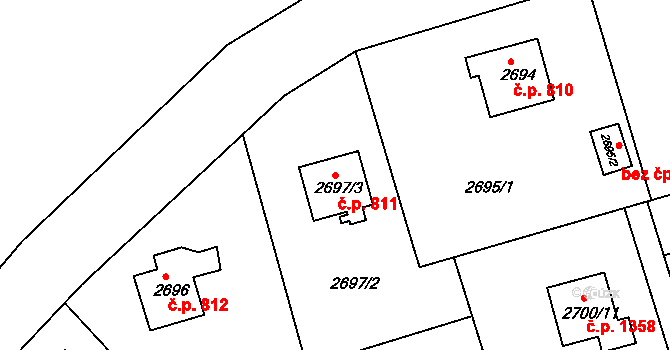 Frýdlant 811, Frýdlant nad Ostravicí na parcele st. 2697/3 v KÚ Frýdlant nad Ostravicí, Katastrální mapa