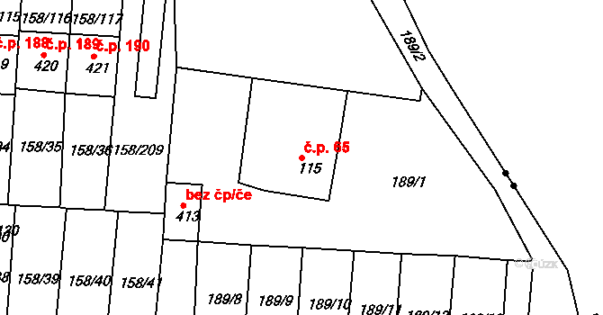 Háje 65, Cheb na parcele st. 115 v KÚ Háje u Chebu, Katastrální mapa