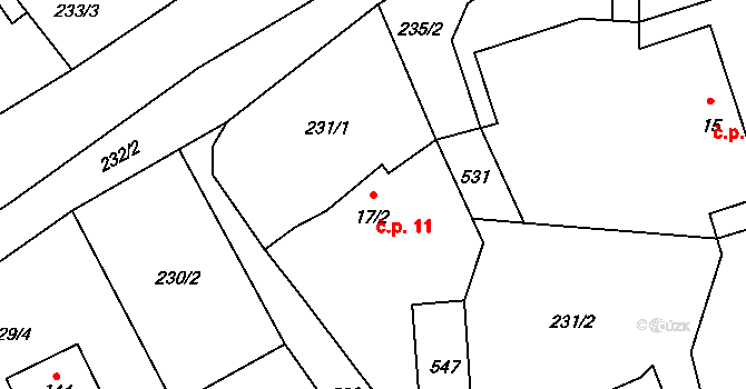 Lejšovka 11 na parcele st. 17/2 v KÚ Lejšovka, Katastrální mapa