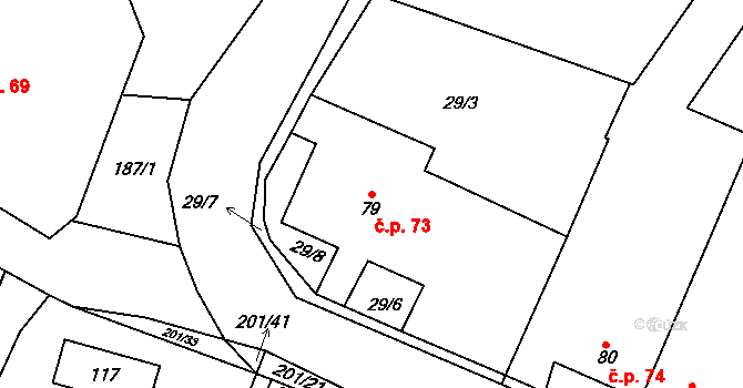 Hradešín 73 na parcele st. 79 v KÚ Hradešín, Katastrální mapa