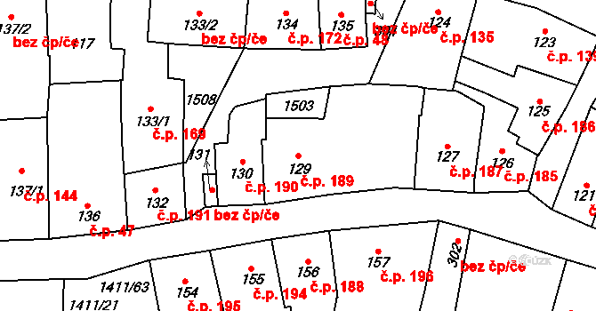 Strážov 189 na parcele st. 129 v KÚ Strážov na Šumavě, Katastrální mapa