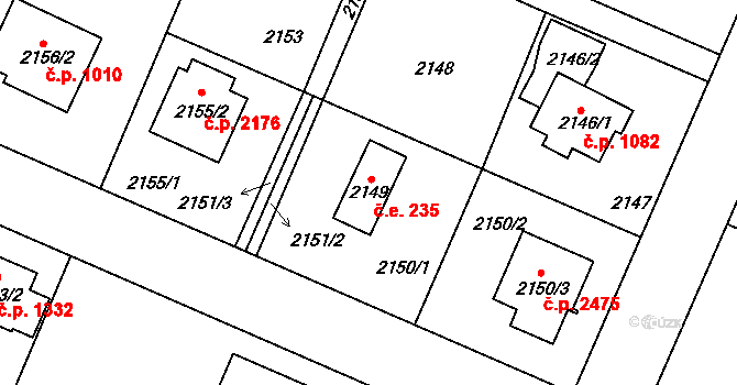 Újezd nad Lesy 235, Praha na parcele st. 2149 v KÚ Újezd nad Lesy, Katastrální mapa