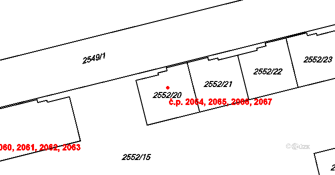 Břevnov 2064,2065,2066,2067, Praha na parcele st. 2552/20 v KÚ Břevnov, Katastrální mapa