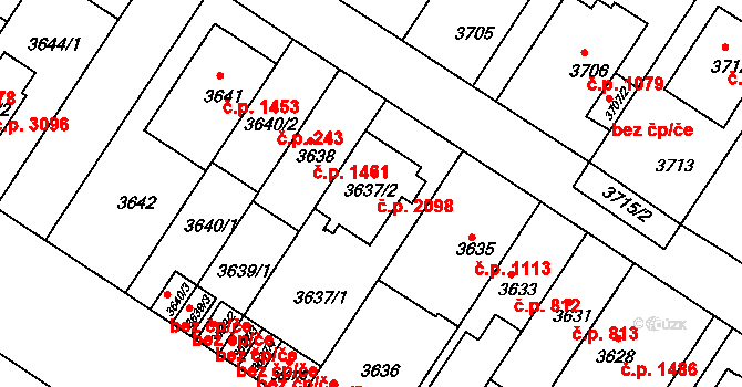 Strašnice 2098, Praha na parcele st. 3637/2 v KÚ Strašnice, Katastrální mapa