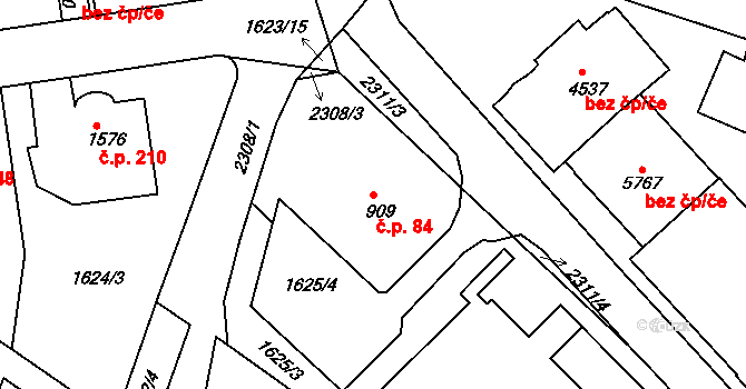 Kryblice 84, Trutnov na parcele st. 909 v KÚ Trutnov, Katastrální mapa