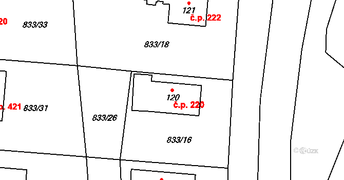 Pilníkov 220 na parcele st. 120 v KÚ Pilníkov III, Katastrální mapa