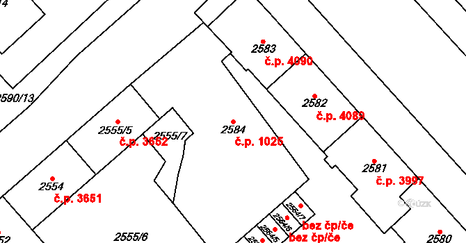 Chomutov 1025 na parcele st. 2584 v KÚ Chomutov I, Katastrální mapa