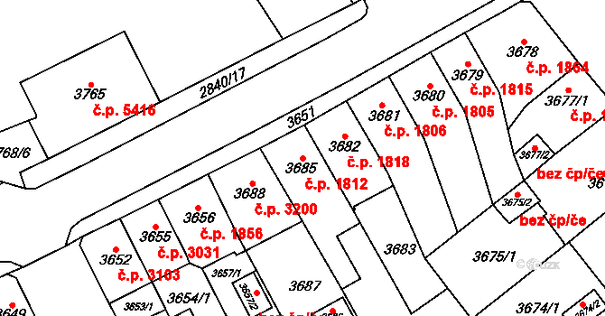 Chomutov 1812 na parcele st. 3685 v KÚ Chomutov I, Katastrální mapa