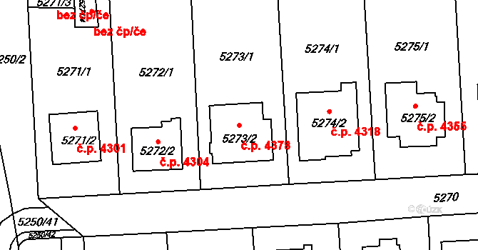 Chomutov 4378 na parcele st. 5273/2 v KÚ Chomutov I, Katastrální mapa