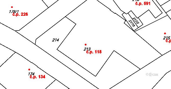 Liberec XI-Růžodol I 118, Liberec na parcele st. 213 v KÚ Růžodol I, Katastrální mapa