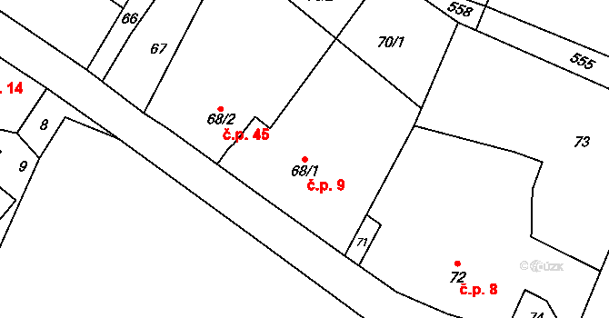 Skalička 9 na parcele st. 68/1 v KÚ Skalička u Tišnova, Katastrální mapa