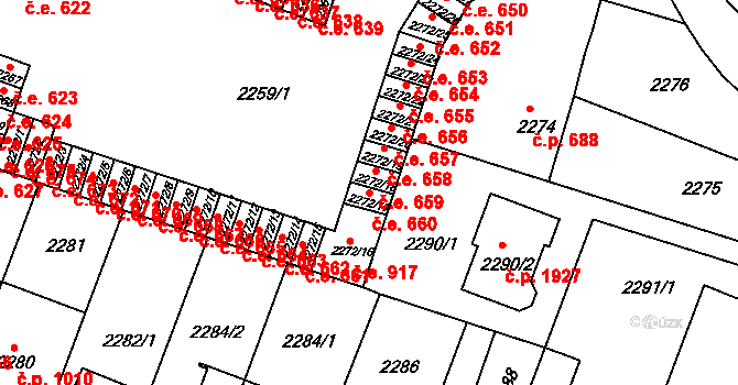 Kuřim 660 na parcele st. 2272/17 v KÚ Kuřim, Katastrální mapa