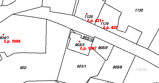 Jemnice 1097 na parcele st. 903/3 v KÚ Jemnice, Katastrální mapa