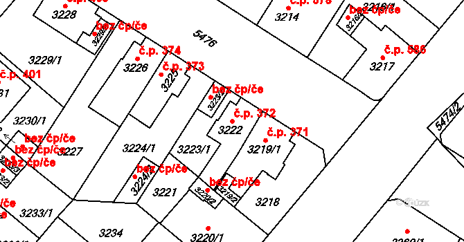 Lobzy 372, Plzeň na parcele st. 3222 v KÚ Plzeň, Katastrální mapa