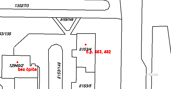 Doudlevce 482,483, Plzeň na parcele st. 8153/4 v KÚ Plzeň, Katastrální mapa