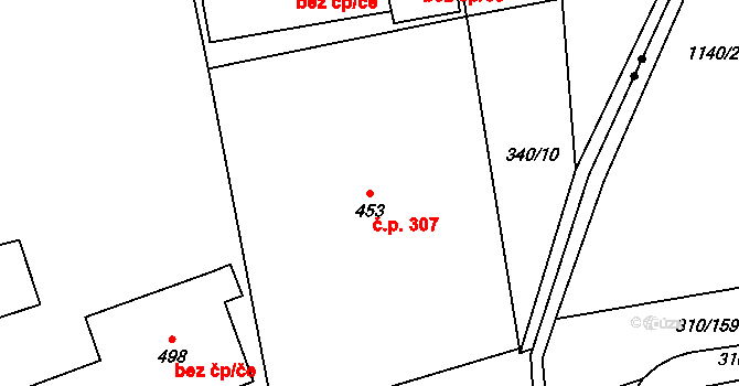 Louky 307, Zlín na parcele st. 453 v KÚ Louky nad Dřevnicí, Katastrální mapa