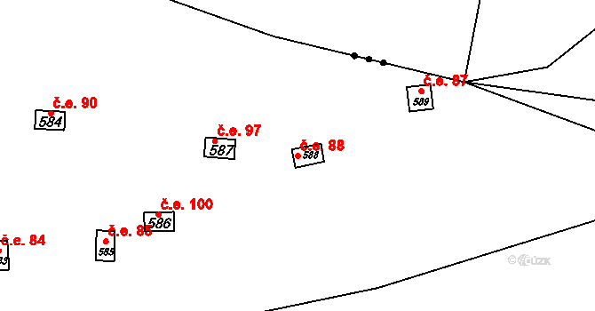 Horoměřice 88 na parcele st. 588 v KÚ Horoměřice, Katastrální mapa