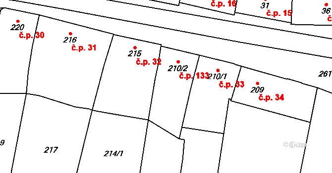 Bílovice 133, Bílovice-Lutotín na parcele st. 210/2 v KÚ Bílovice, Katastrální mapa