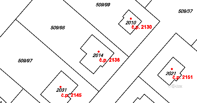 Nový Jičín 2136 na parcele st. 2014 v KÚ Nový Jičín-Horní Předměstí, Katastrální mapa