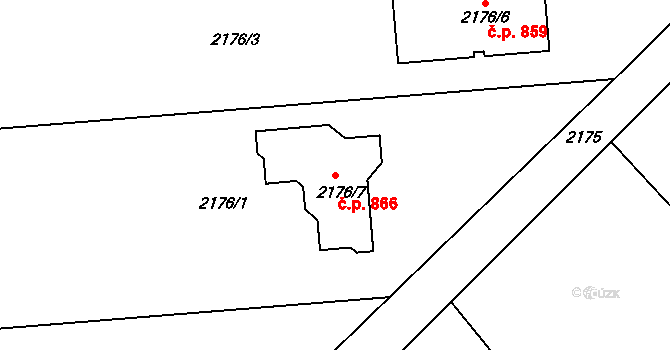Libušín 866 na parcele st. 2176/7 v KÚ Libušín, Katastrální mapa