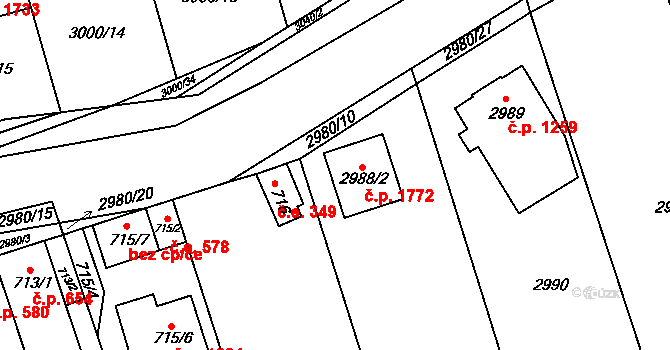 Šlapanice 1772 na parcele st. 2988/2 v KÚ Šlapanice u Brna, Katastrální mapa