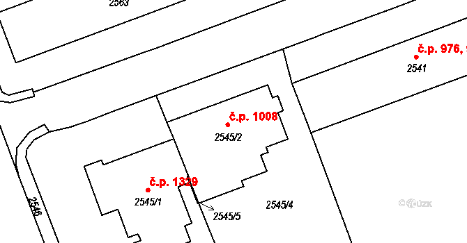 Hulín 1008 na parcele st. 2545/2 v KÚ Hulín, Katastrální mapa