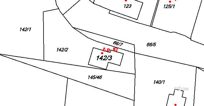 Lešetice 57 na parcele st. 142/3 v KÚ Lešetice, Katastrální mapa