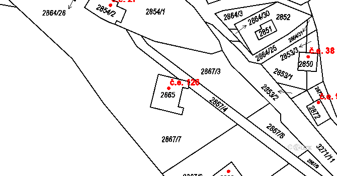 Lhota Samoty 126, Planá nad Lužnicí na parcele st. 2865 v KÚ Planá nad Lužnicí, Katastrální mapa