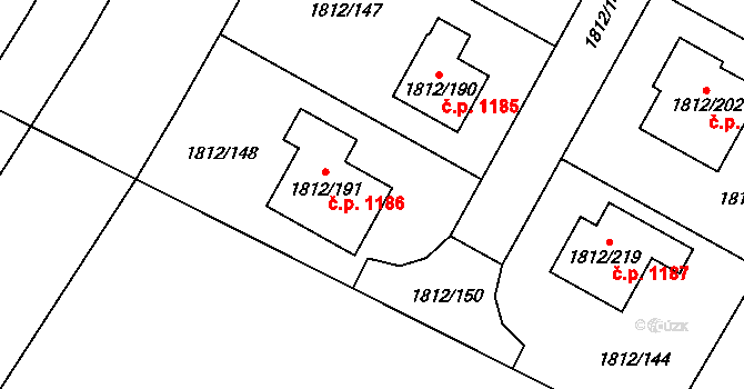 Kosmonosy 1186 na parcele st. 1812/191 v KÚ Kosmonosy, Katastrální mapa