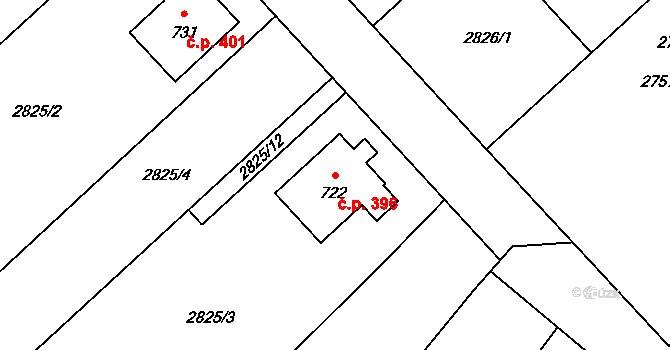 Popice 396 na parcele st. 722 v KÚ Popice, Katastrální mapa