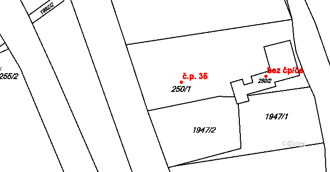 Kunov 35, Bruntál na parcele st. 250/1 v KÚ Nové Heřminovy, Katastrální mapa