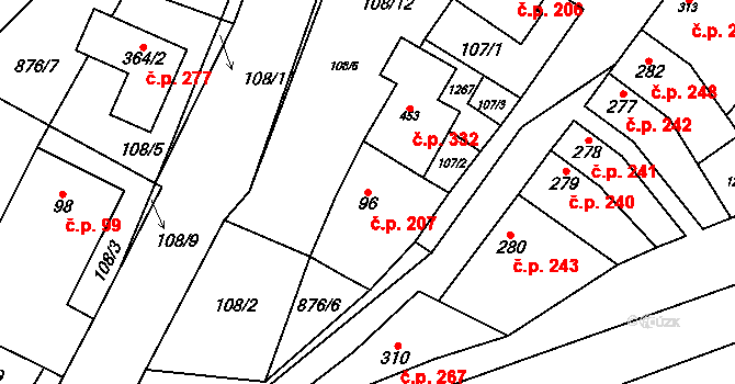 Jimramov 207 na parcele st. 96 v KÚ Jimramov, Katastrální mapa
