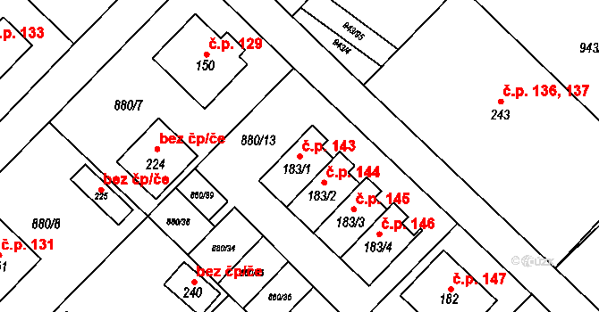Nížkov 143 na parcele st. 183/1 v KÚ Nížkov, Katastrální mapa
